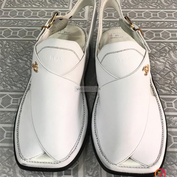 Pure White Kaptaan Peshawari Chappal, Geniune Leather Sandals, Traditional Men's - Picture 6 of 6